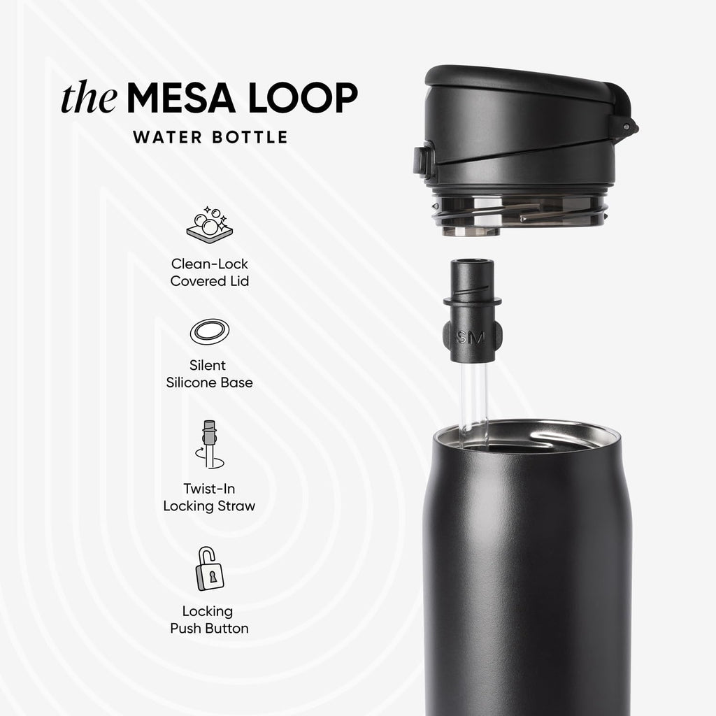 Simple Modern Mesa Loop Water Bottle with Covered Straw and Handle | 24oz Cup Holder Friendly Insulated Stainless Steel Bottles for Travel, Sports and School | Winter White
