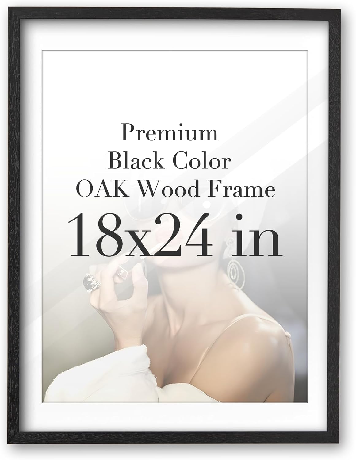 iHery Standard 18x24in Premium Truly Natural OAK Wood Black Color Picture Frame with 2 Mats (16x20,18x24), Acrylic Glass Thickened Backboard, Minimalist Photo Frames Narrow Border Set of 1