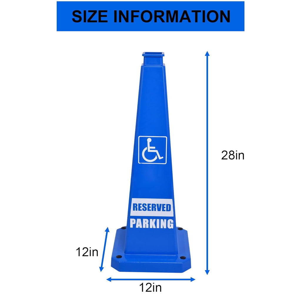 OrangeStar 3-Pack 28" Reserved Parking Cones, Large 4-Sided Message Safety Traffic Cones with Heavy Rubber Base for Indoor Outdoor Use, Parking Lot Control, Driveway Barriers, Blue