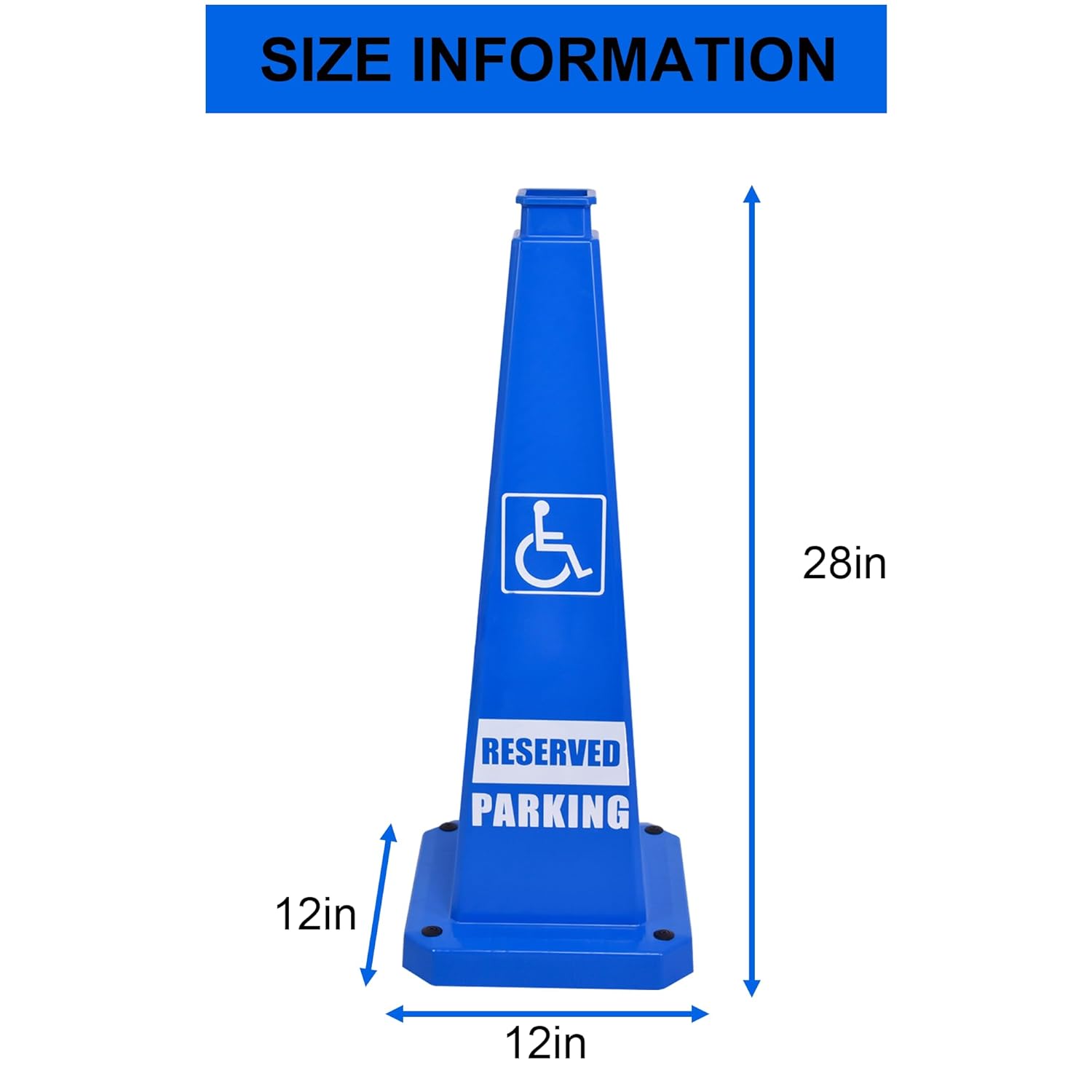 OrangeStar 3-Pack 28" Reserved Parking Cones, Large 4-Sided Message Safety Traffic Cones with Heavy Rubber Base for Indoor Outdoor Use, Parking Lot Control, Driveway Barriers, Blue