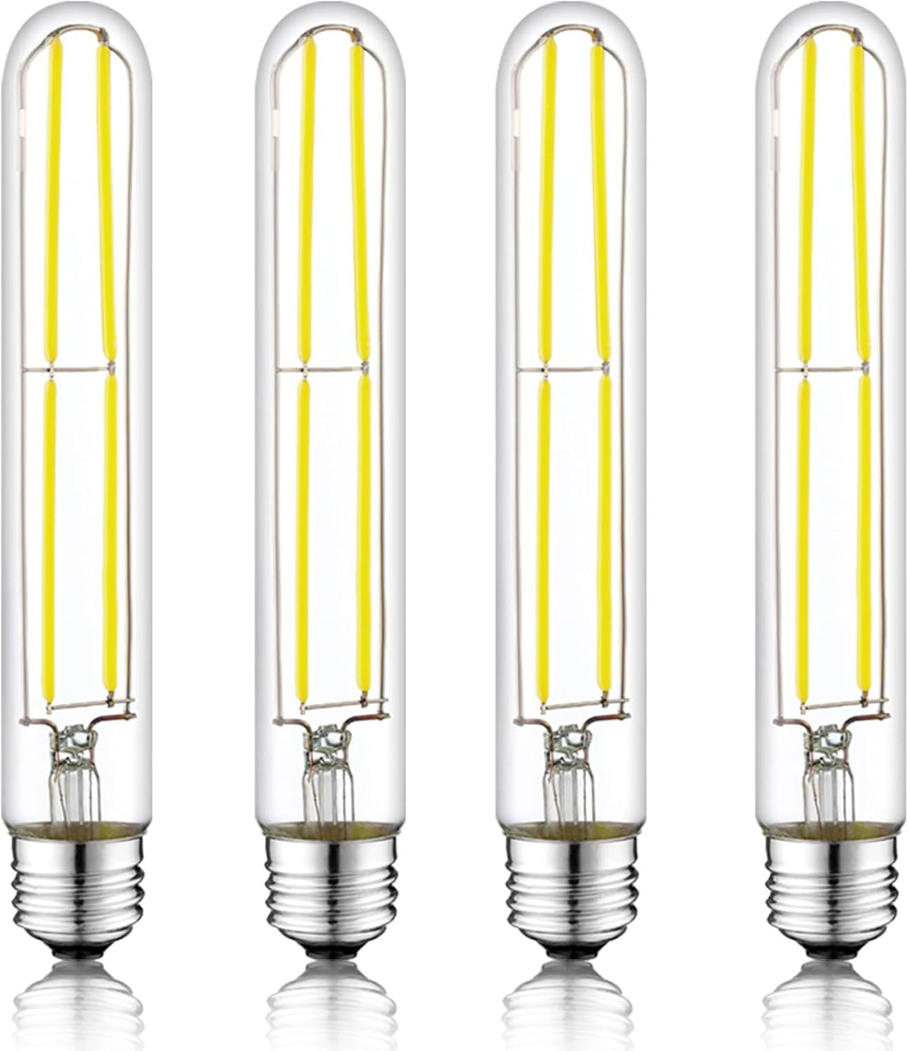 7.3 Inch E26 Led Bulb 6W Dimmable, 5000K Daylight Edison Bulbs 800LM, Equal 80 Watt Tubular T10 T9 Long Clear Glass Light Bulb for Rustic Pendant Industrial Pipe Wall Sconces - 4Pack