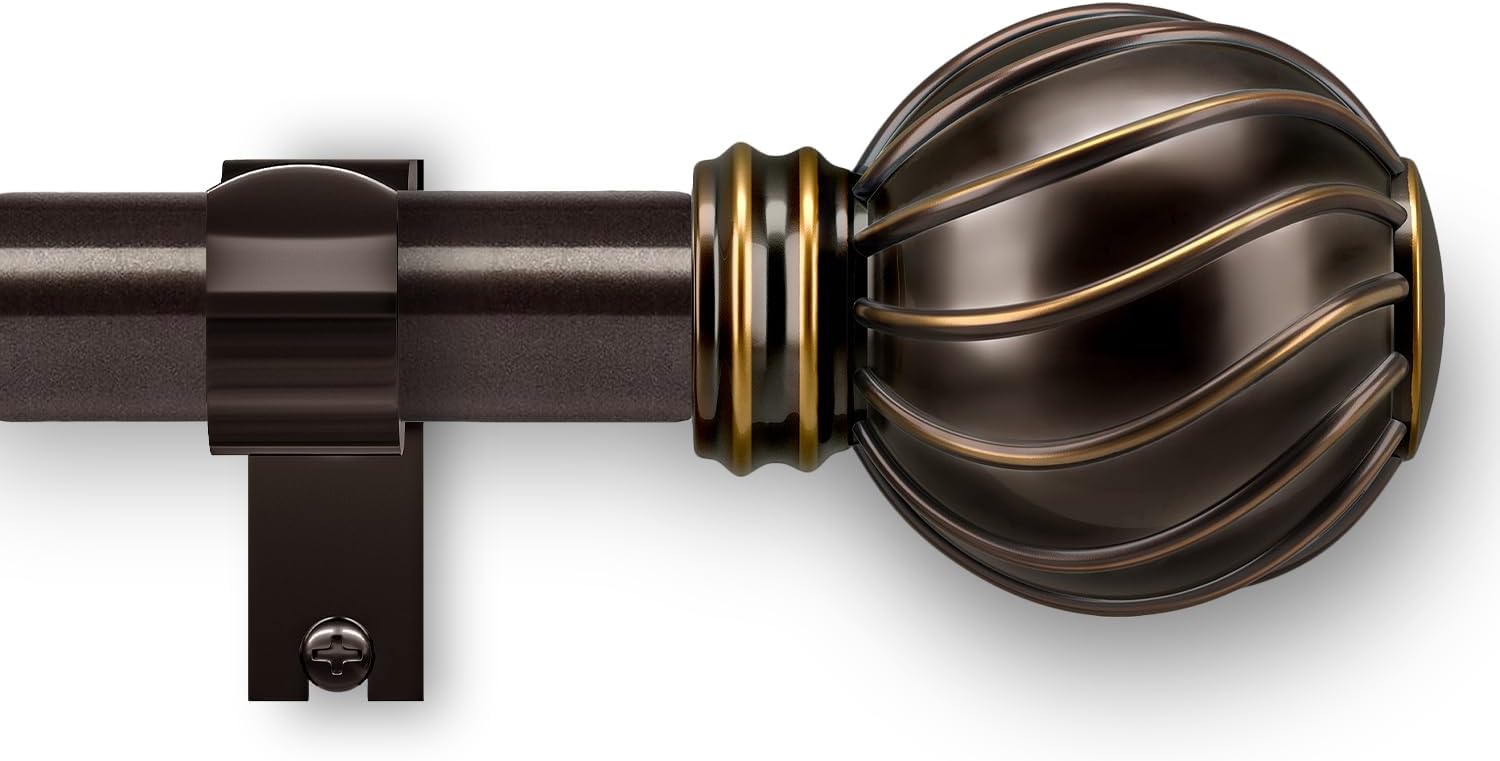 Brown Curtain Rods for Windows 48 to 84 Inch 7/8" Diamete Heavy Duty Adjustable Window Curtain Rod with Decorative Finials for Farmhouse Bedroom Living Room Kitchen Outdoor