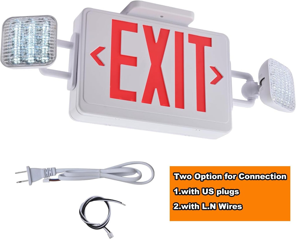 Red Exit Sign with Emergency Lights, 200lm 3Hours Plug in Exit Sign Battery Backup Lights for Business,Commerical Emergency Lighting Combo UL 924 AC85-277V Double Face