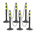 6 Pack Traffic Delineator Post Cones with Plastic Chain Crowd Control Barriers - Expandable 40" Traffic Control Cones, 6 x 6.6 Ft Chains for Indoor & Outdoor Use (Black-Rubber Base)