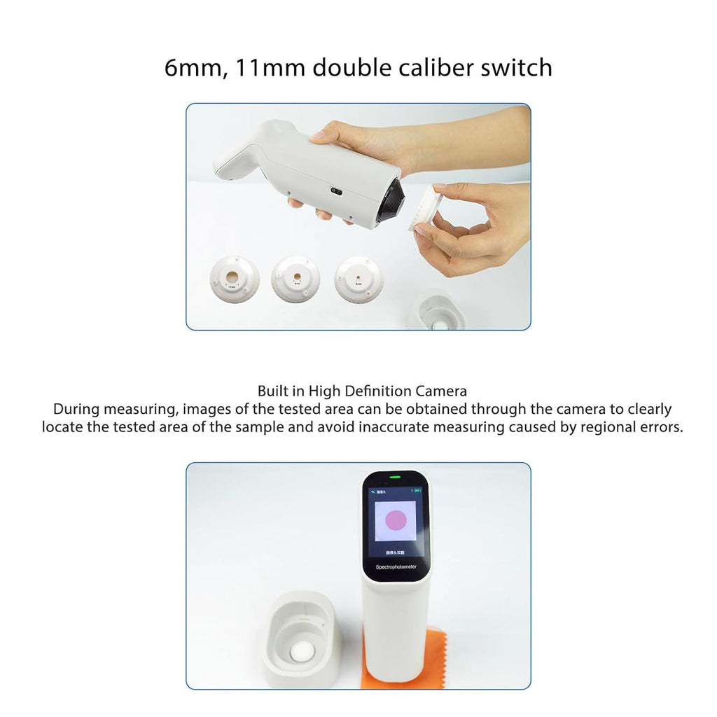 Portable Handheld Colorimeter Spectrophotometer, Auto Calibration Color Difference Tester with 6mm Test Aperture and IPS Touchscreen, Color Measurement Instrument