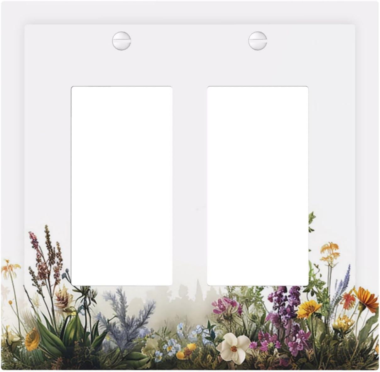 Decorative Outlet Covers White Background Colorful Flowers Plants Green Leaves 2 Gang Double Rocker Light Switch Cover Plate Electrical Switch Plate Cover Decorate GFCI Wall Plate for Bedroom Home