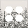 Decorative Outlet Covers Beige Skech Plant Leaves Flowers 2 Gang Wall Plate Cover Double Duplex Receptacle Two Switch Light Switch Cover Plate Jumbo Dual Faceplate for Home Decor