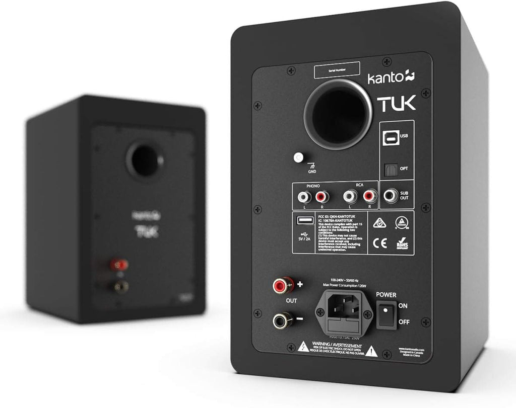 Kanto TUK Premium Powered Speakers - Pair with S6 Desktop Speaker Stands (Black)