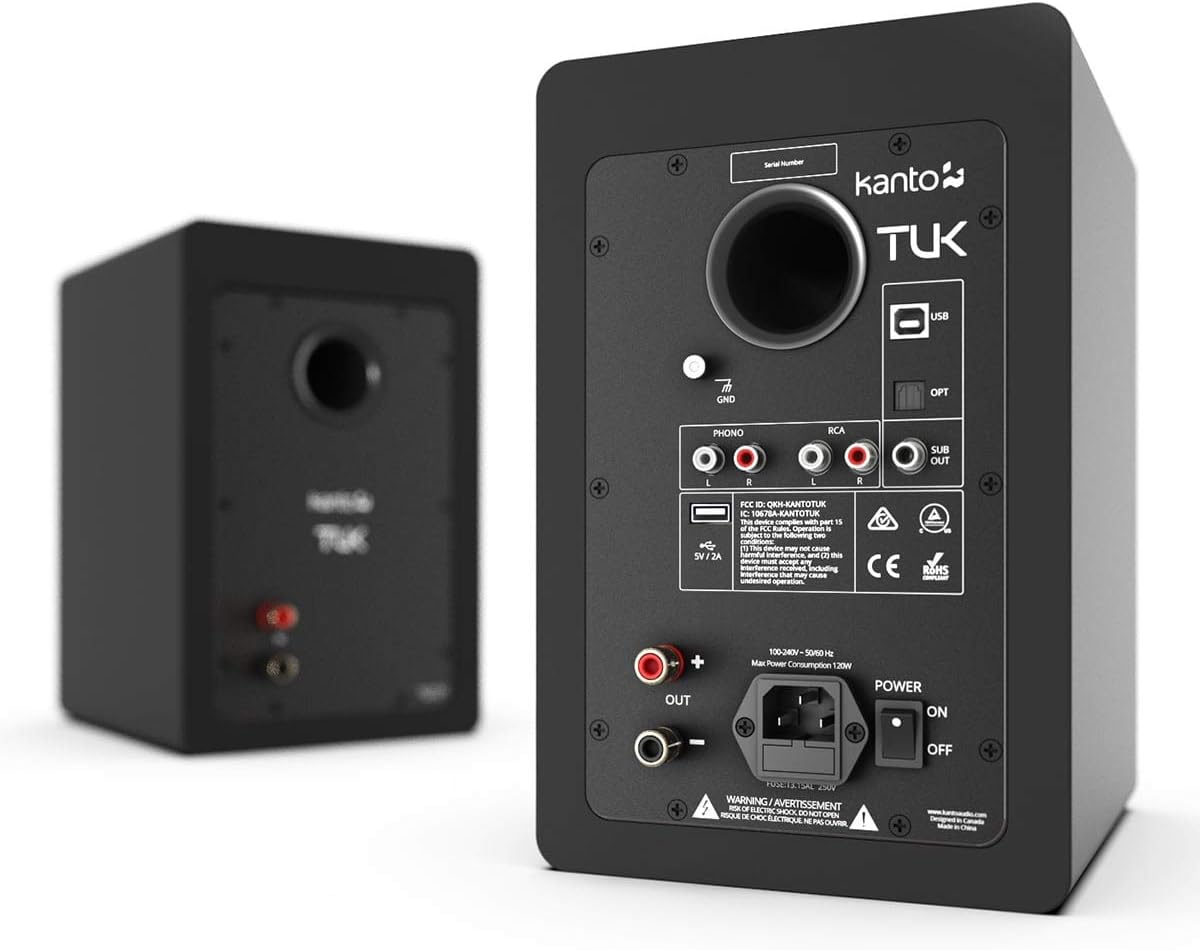 Kanto TUK Premium Powered Speakers - Pair with S6 Desktop Speaker Stands (Black)