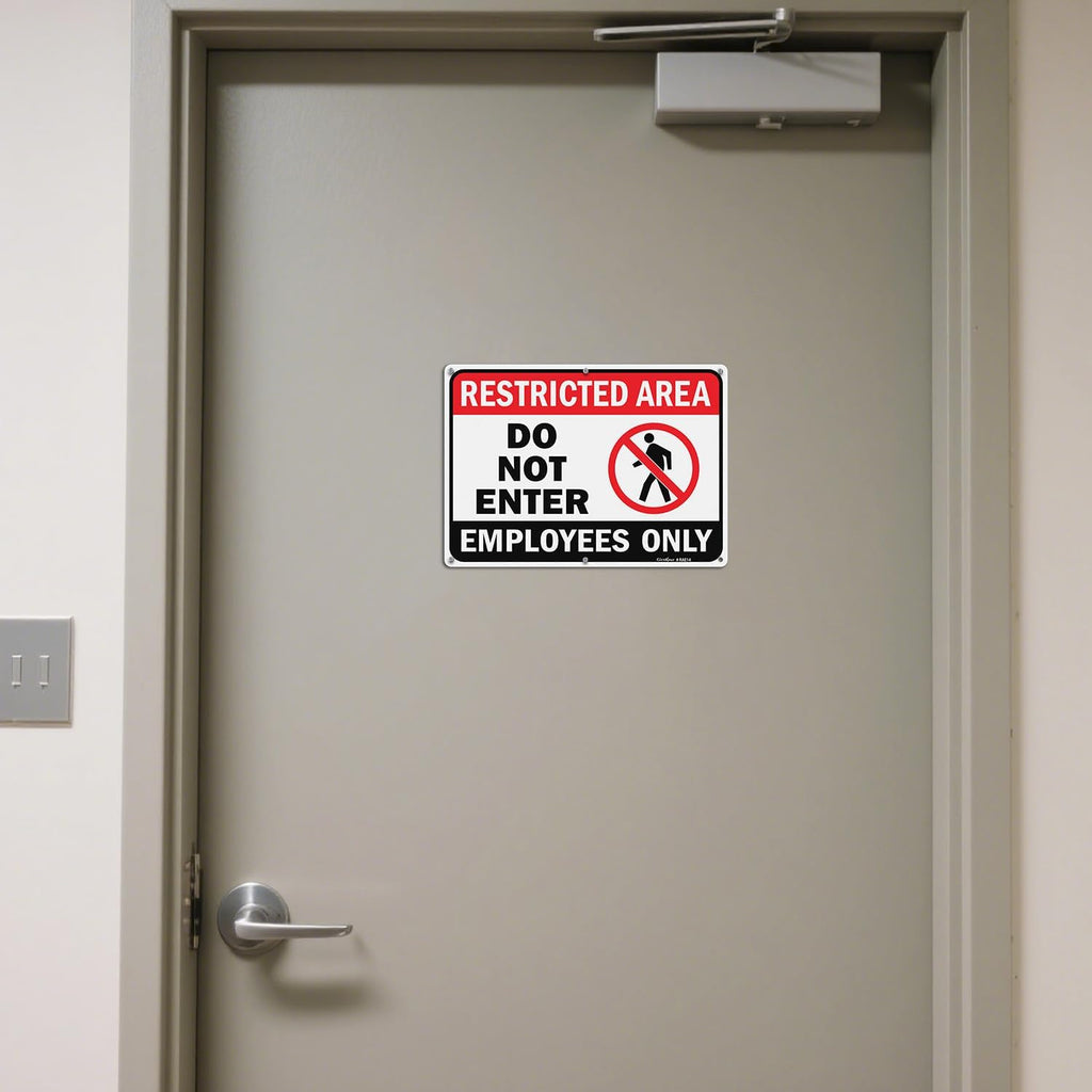 GicnKeuz Large Restricted Area Sign, 14x10 Inches Do Not Enter - Employees Only Signs, Rust Free.40 Reflective Aluminum, Fade Resistant/Waterproof, 6 Pre-drilled Holes (1 Pack)