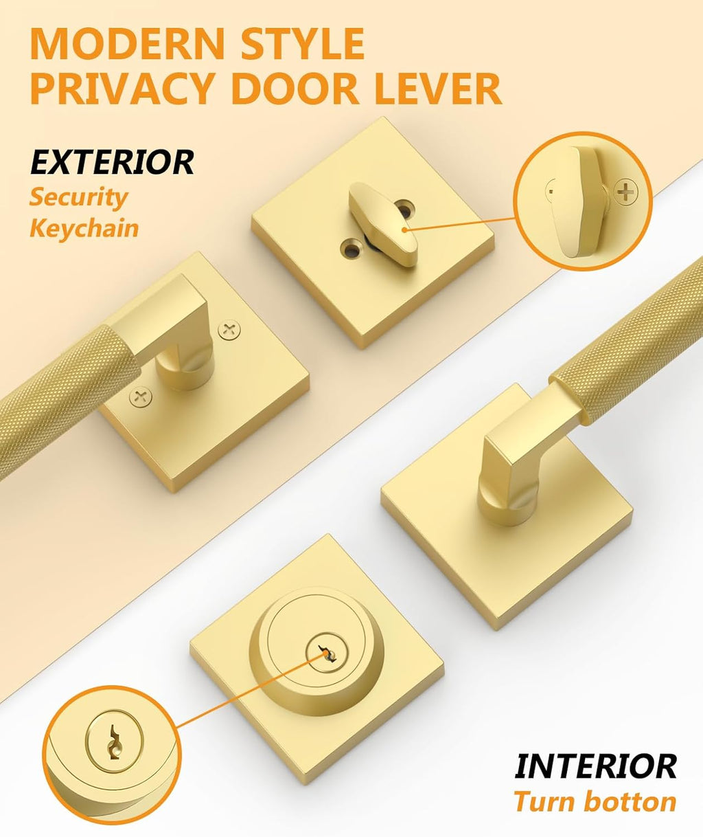 Asidrama Premium Gold Zinc-Alloy Front Door Lock Set: Double Cylinder Deadbolt, Heavy Duty Security Handleset for Left/Right Exterior Doors, Universal Entry Locks (1 Pack)