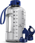 AQUAFIT 64 oz Water Bottle with Time Marker - Straw & Chug Lid - BPA Free Half Gallon Gym Water Bottle with Handle - Big Gallon Jug (Clarity, 64 Ounces)