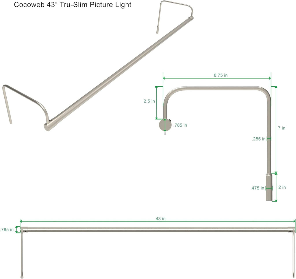 Cocoweb 43 Inch Tru-Slim Satin Nickel Picture Light - LED, 2700K, Adjustable Arm, Plug-in, Toggle Switch, Sleek and Compact Design