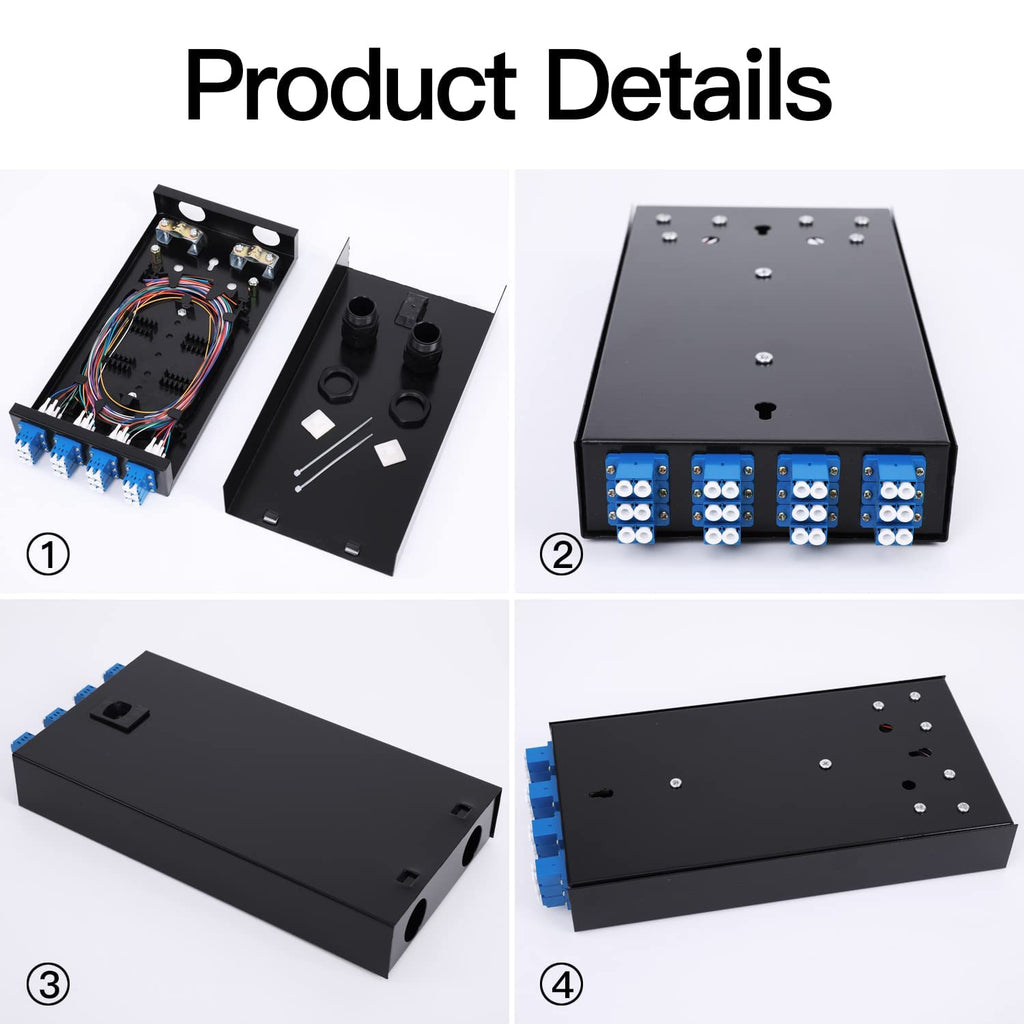 12 Duplex 24 Port LC-OS1 Box+ SingleMode Cables Wall Mount Fiber Enclosure with Spool LC-UPC Kit (Include a 1 Meter 24 Strand LC-SM Pigtail and 12 Port Duplex LGX Loaded Panel