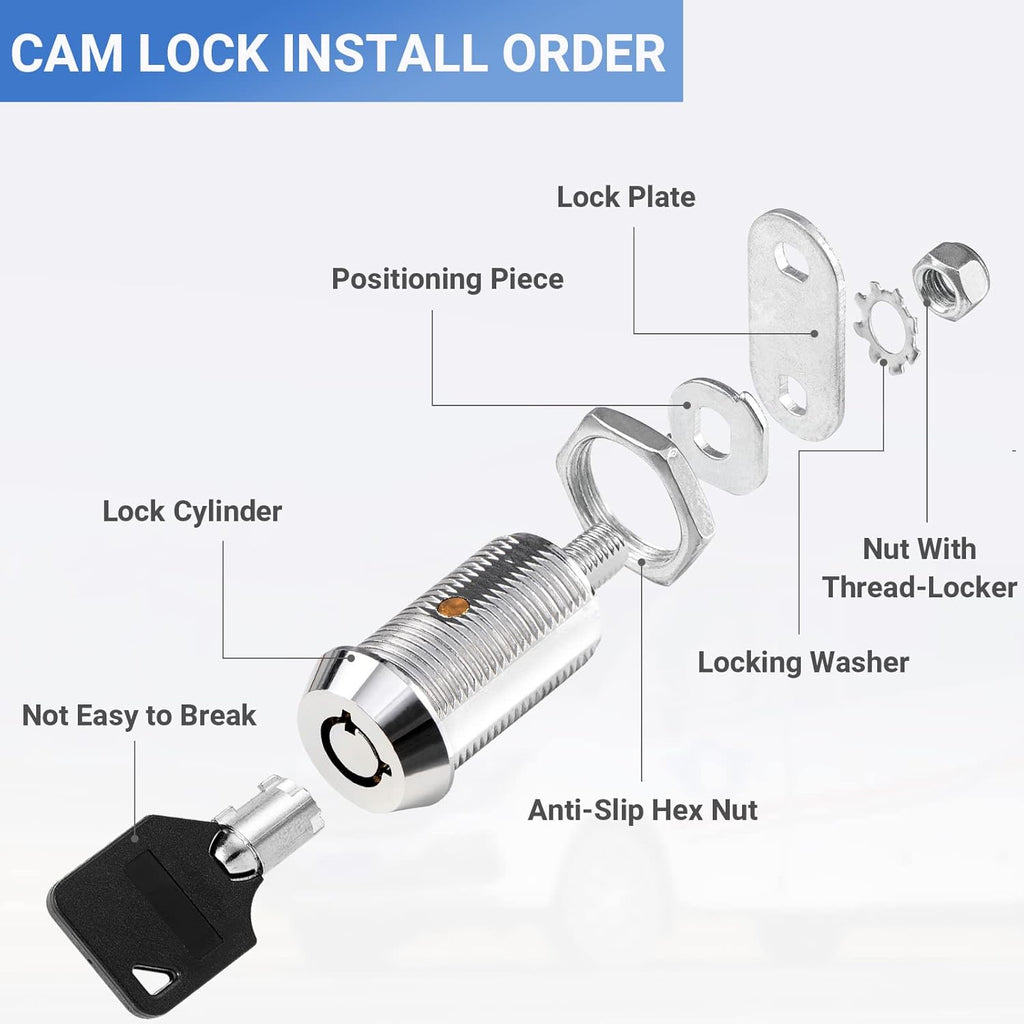 Cam Lock RV Storage Locks Keyed Alike, 1-1/8" Fits on 7/8" Max Door Thickness, RV Compartment Locks for Camper Trailer Locks with Keys (1-1/8 Inch 6Pack)