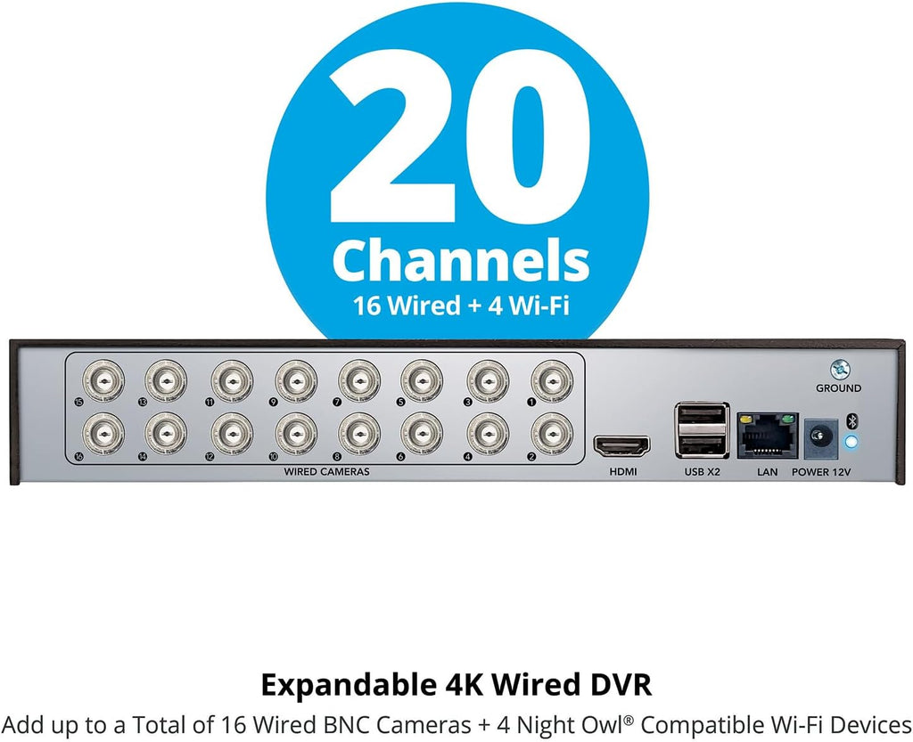 Night Owl 2-Way Audio 20 Channel 4K Video Home Security DVR with Customizable Storage (Add up to 20 Total Cameras)