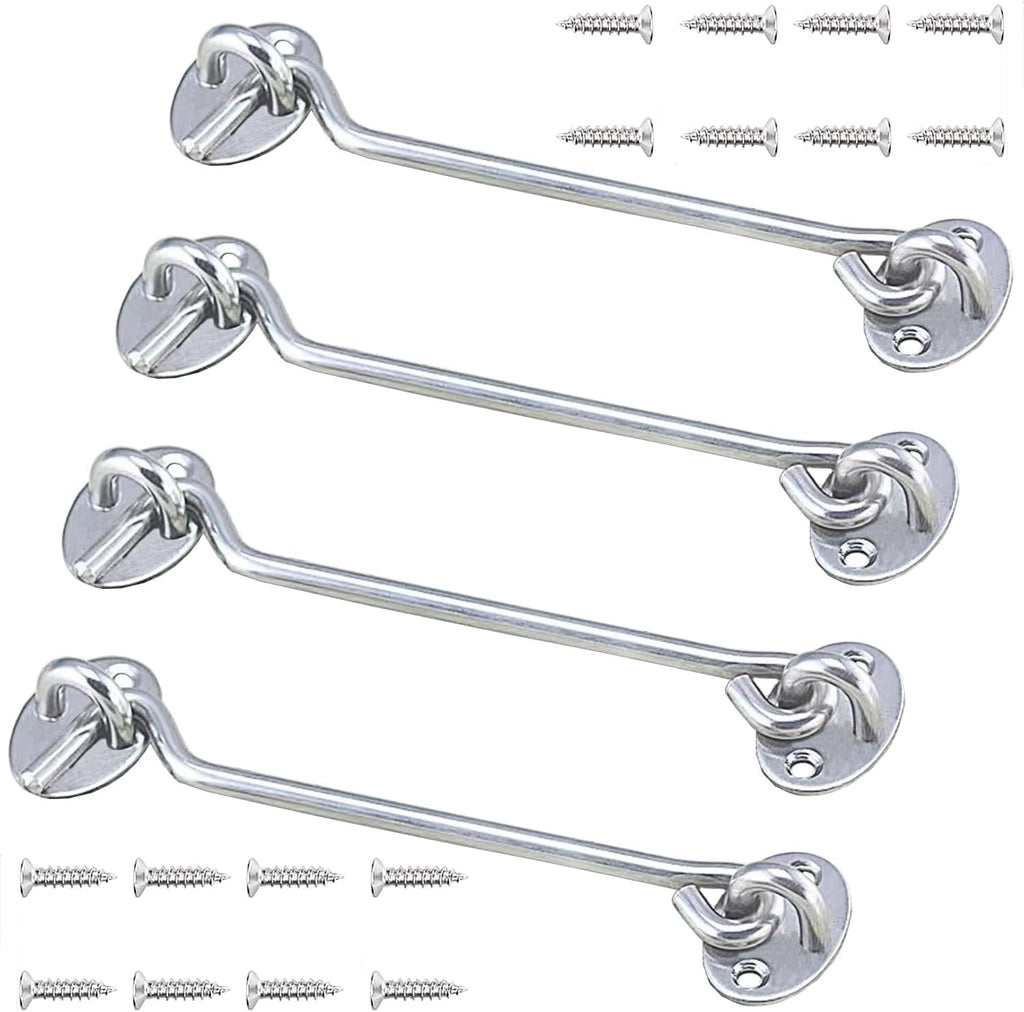 4 Pack Barn Door Latch Door Lock Hardware, Sliding Door Lock Eye Hook Latch with Screws, Rust-Resistant Metal Gate Latch, Privacy Hooks Latch for Inside Door
