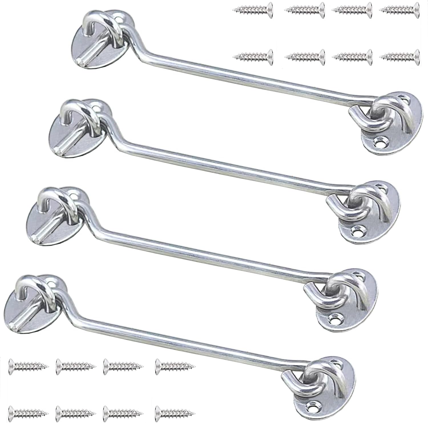 4 Pack Barn Door Latch Door Lock Hardware, Sliding Door Lock Eye Hook Latch with Screws, Rust-Resistant Metal Gate Latch, Privacy Hooks Latch for Inside Door