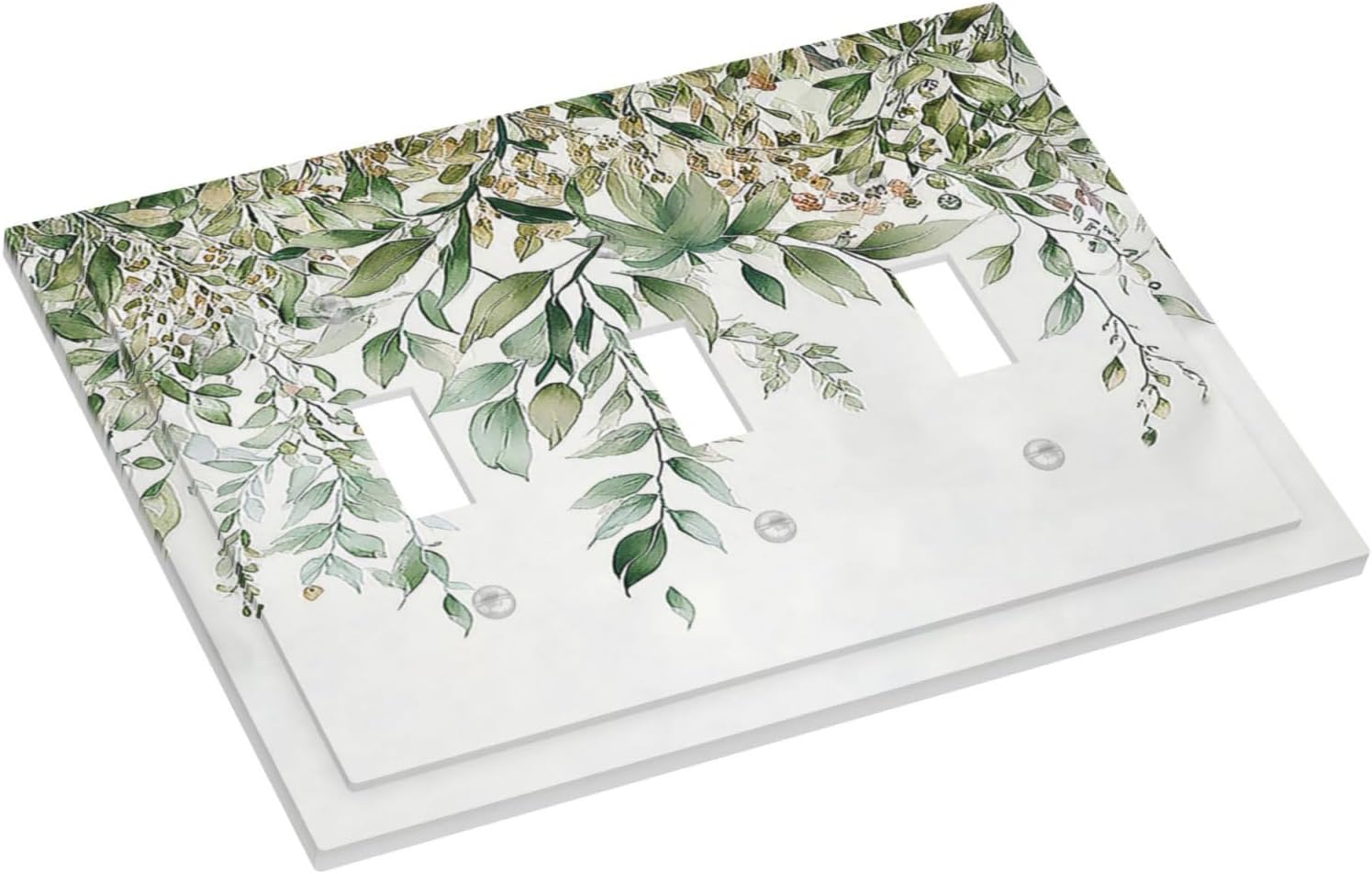 Decorative Switch Plates Sage Green Eucalyptus Watercolor Plant Leaves 3 Gang Wall Plate Triple Toggle Light Switch Cover Faceplate Electrical Wall Panels for Bedroom Bathroom Decor