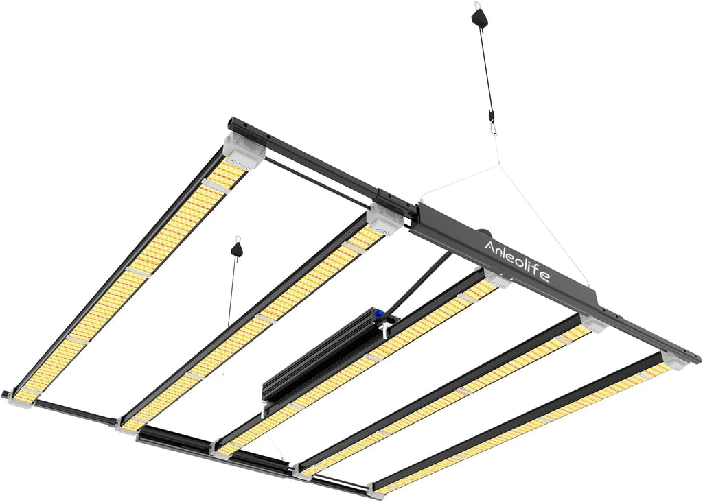 A ANLEOLIFE Stretchable LED Grow Lights with Samsung LM301H EVO Diodes 730W Full Spectrum Dimmable Daisy Chain 5x5ft Coverage Bar Style Commercial Growing Lamp for Greenhouses Plants