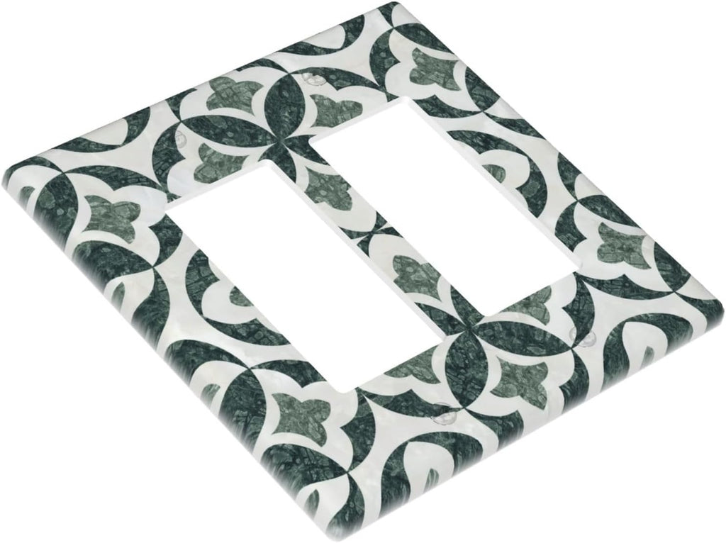 Green Luxury Modern Cubic Marble 2 Gang Double Rocker Decorative Light Switch Covers Electrical Faceplate Switch Plates for Bathroom Kitchen Home