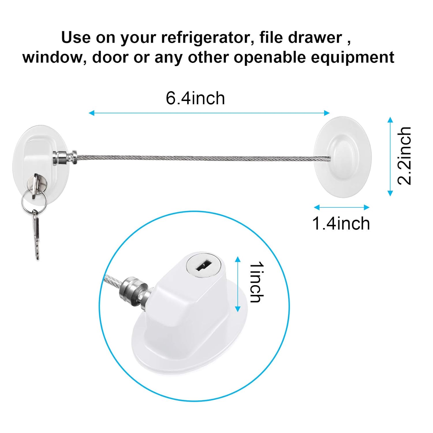 Hotop 4 Pack Cabinet Locks with Keys Mini Fridge Refrigerator Locks for Kids Toddlers Self Adhesive Child and Baby Proofing Safety for Deep Freezer Drawers Doors Latch(White)
