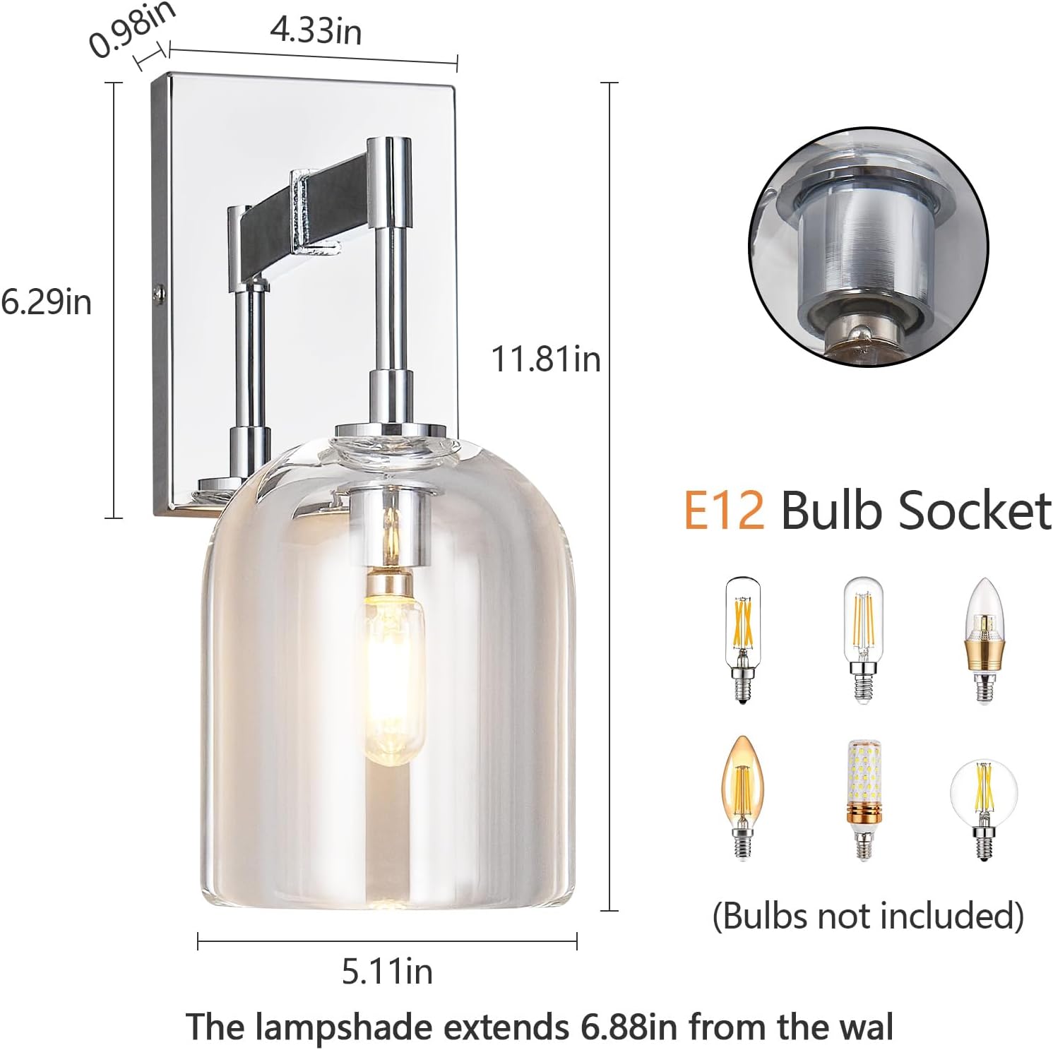 Modern Crystal Wall Sconces Indoor Chrome Wall Lamp Vanity Wall Lighting for Bathroom Bedroom Living Room Stair（1Pack）