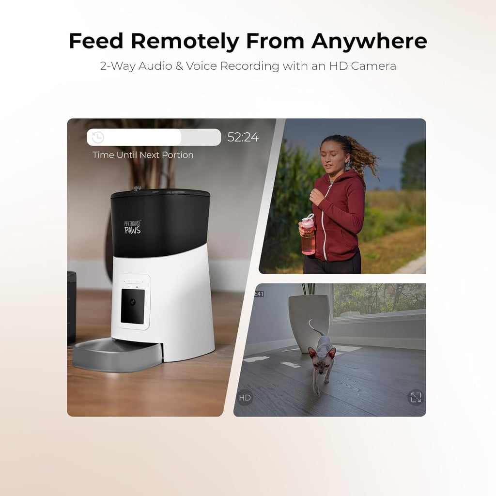 Smart HD Automatic Cat Feeder with 1080P Camera & Night Vision, 2-Way Audio, WiFi App Control, Anti-Jam 6L Cat Feeder with Backup Power, Easy to Clean, Up to 15 Meals for Cat & Dog, White Stainless