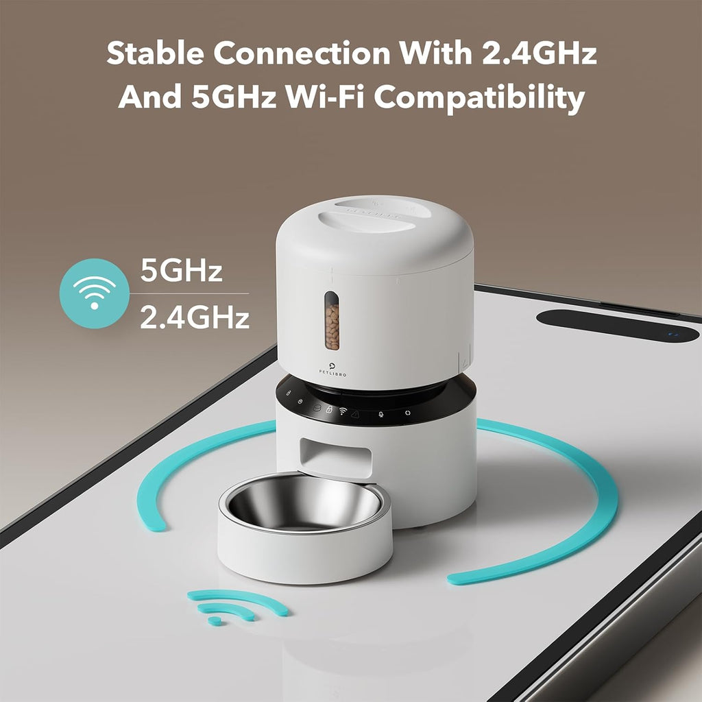 PETLIBRO Automatic Cat Feeder, 5G WiFi Automatic Pet Feeder with Freshness Preservation, 3L Timed Cat Feeders for Dry Food, Up to 48 Portions 10 Meals Per Day, Granary Pet Feeder for Cat/Dog, White