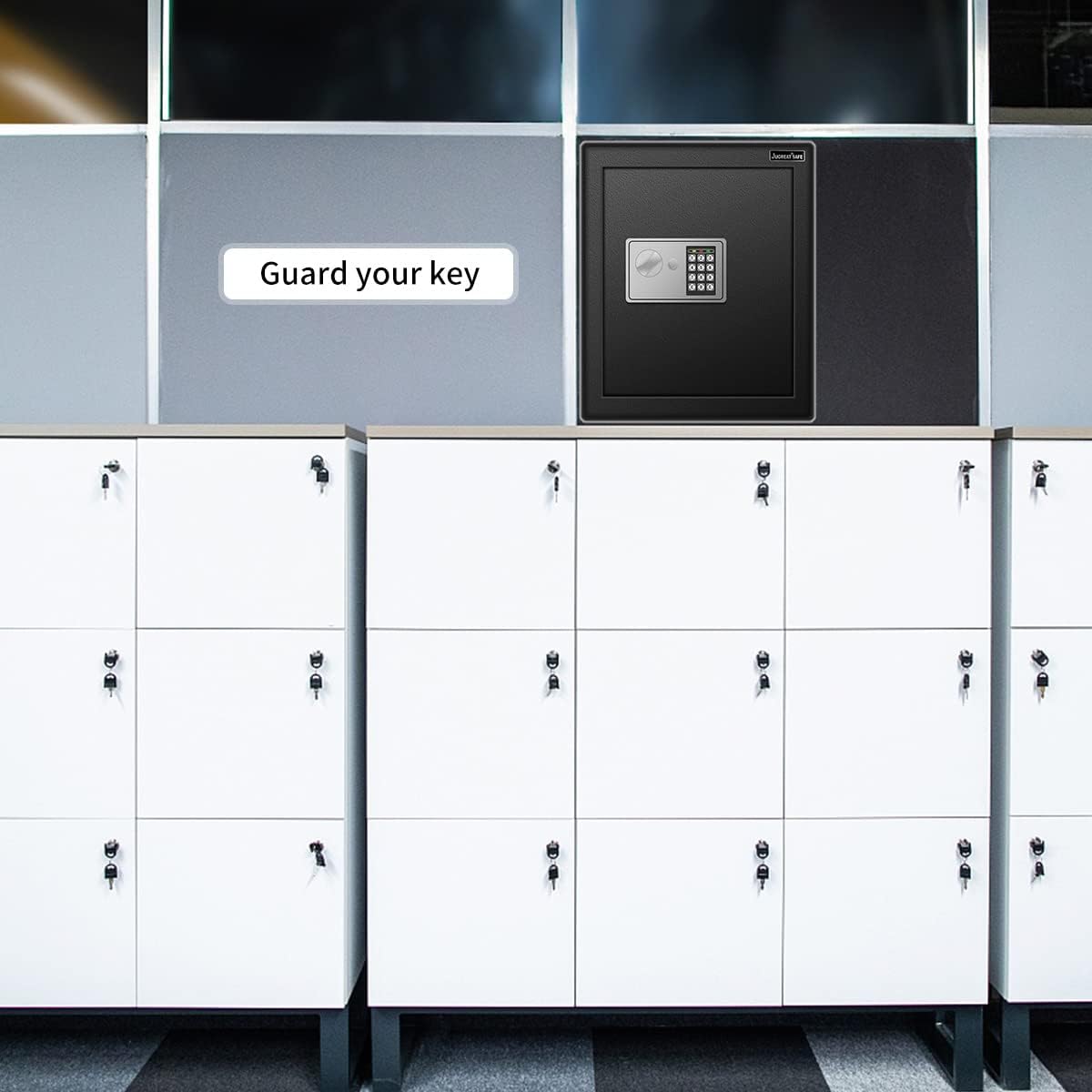 JUGREAT 80 Keys Cabinet with Sensor Light,Electronic Key Safe,Pin Code Keyless Storage Box for Keys,Secure Wall Mount Safe with 80 Key Tags