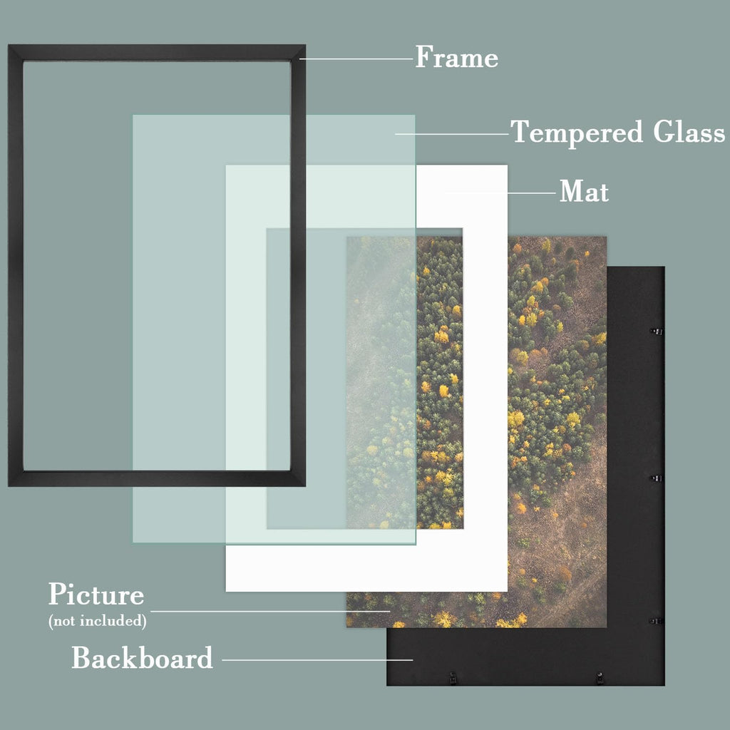 Golden State Art, 16X24 Picture Frame with Mat for 12X18 - High Definition Glass Wall Mounting Horizontal Vertical Display (Black, 2 Pack)