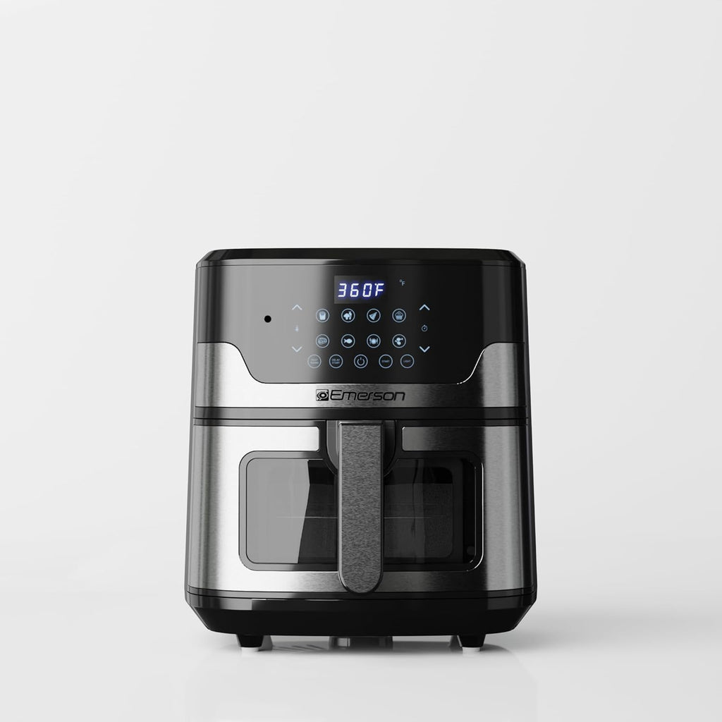 Emerson SmartVoice 5.3QT 6-in-1 Air Fryer, 1000+ Voice Control Commands, 100+ Recognized Food, No APP, No WIFI, No Setup, Nonstick Basket, Air Fry, Bake, Reheat, Dehydrate, 1500W