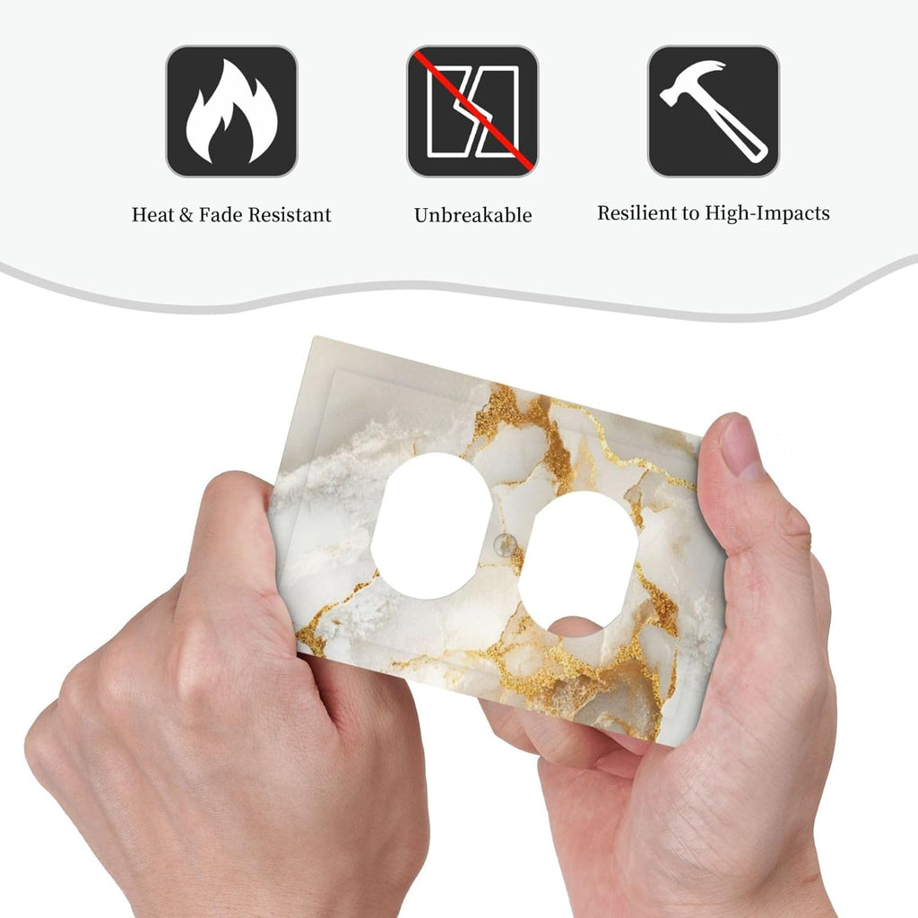 Gold Marble Crack Simple Abstract Print Outlet Covers 1 Gang Duplex Light Switch Cover Decorative Switch Plates Electrical Receptacle Faceplate Wall Plate for Bathroom Kitchen Home Decor