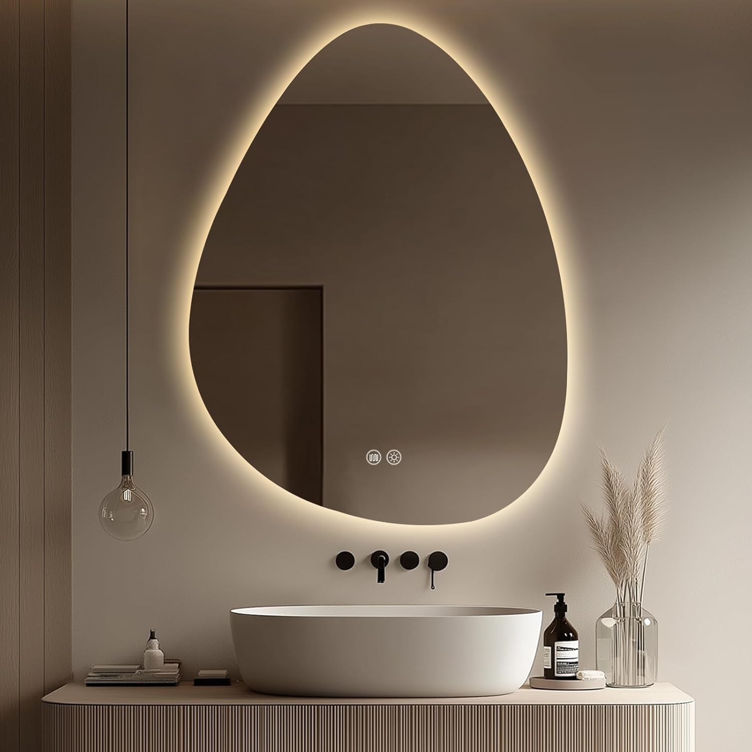 LED Light Bathroom Mirror 24x32, Stepless Dimmable Irregular LED Mirror with 3 Colors, Anti-Fog, Memory, Al-Alloy Lampshade, Frameless Makeup Mirror for Bathroom (Horizontal/Vertical)