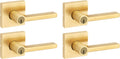 Kwikset Halifax Entry Door Handle with Lock and Key, Secure Keyed Reversible Lever Exterior, for Front Entrance and Bedrooms, Satin Brass, 4 Pack, Pick Resistant SmartKey Rekey Security