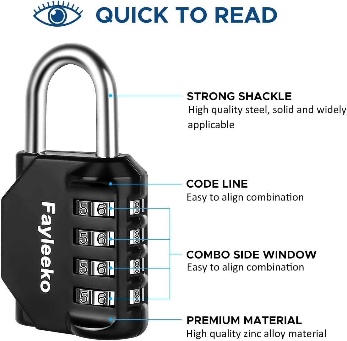 Combination Lock, 4 Digit Combination Padlock for School Gym Sports Locker, Fence, Toolbox, Case, Hasp Cabinet Storage (2 Pack, Light Blue & Black)