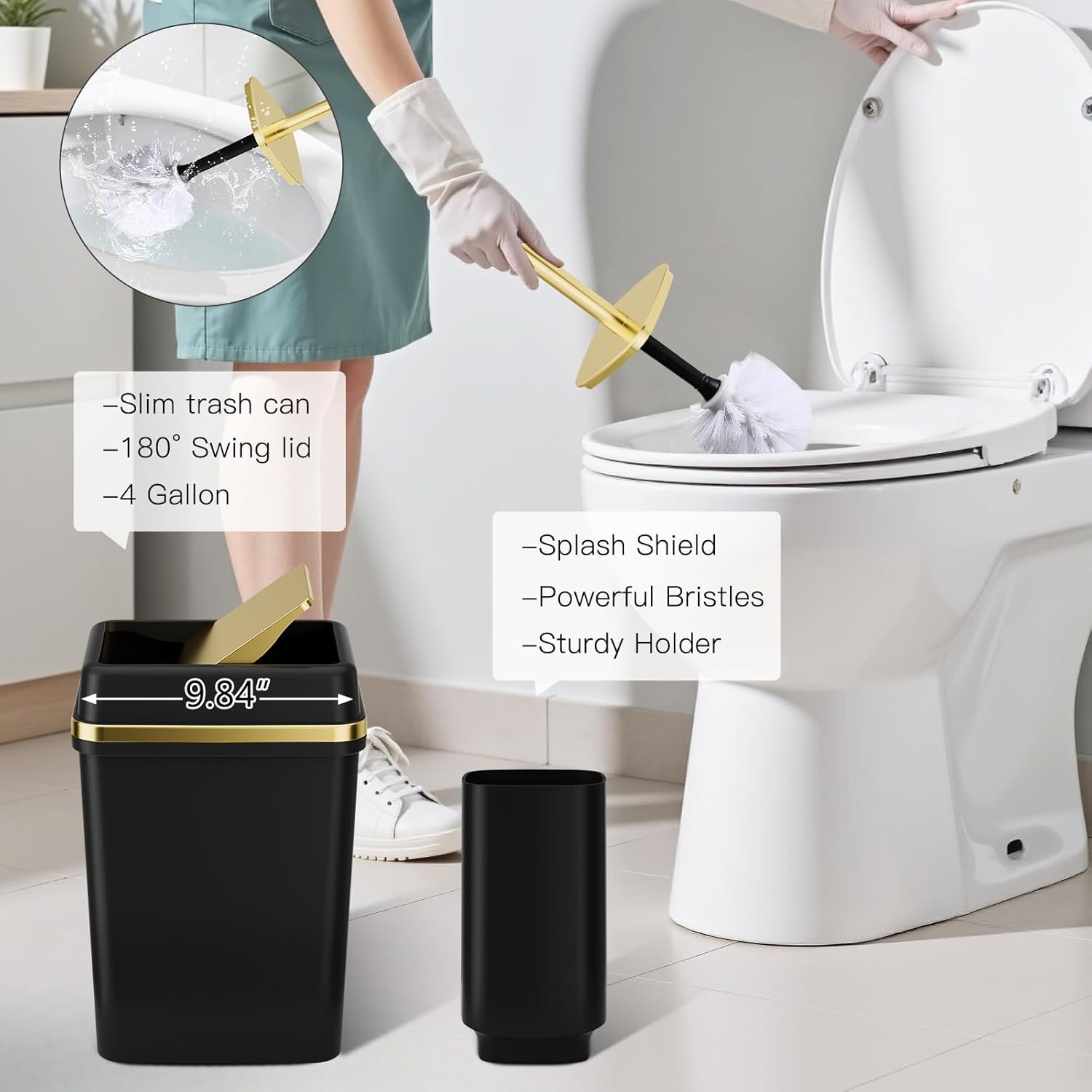 25PCS Bathroom Accessory Set, Black Bathroom Set with Large-Capacity 4 Gallon Trash Can,Bathroom Sets with Shower Curtain and Rugs, Bathroom Rugs Set, Home Decor
