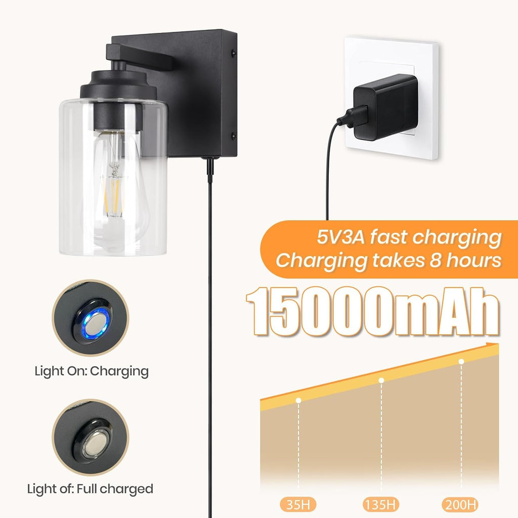 Battery Operated Wall Sconce,Wireless Wall Lights Infinitely Dimmable with Remote Control 15000mAh Endurance 200 Hours Fast Charging,Wall Sconce Set of 2 for Bedroom Living Room Hallway