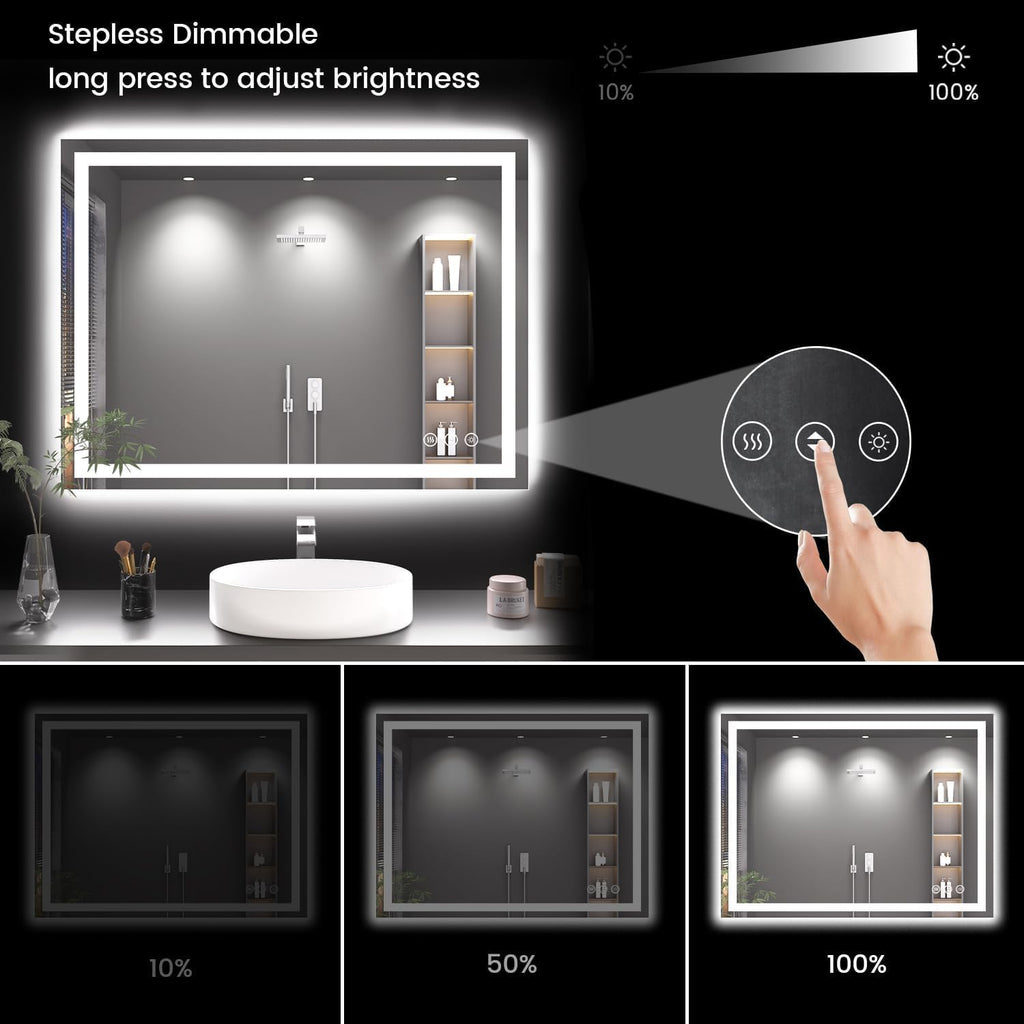 40X30 LED Bathroom Mirror with Lights, Anti-Fog, Backlit + Front Lit, Lighted Bathroom Vanity Mirror for Wall, Memory Function, Dimmable, Tempered Glass, Shatter-Proof