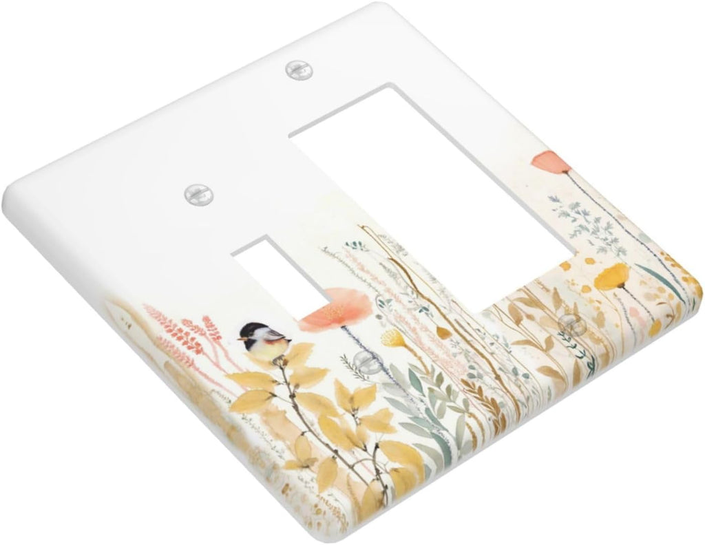 Outlet Covers Colorful Floral Watercolour Cuddly Bird 1 Toggle 1 Rocker Combination Decorative Wall Plate Electrical Switch Plates Light Switch Cover Plate For Bed Room Living Room Decor