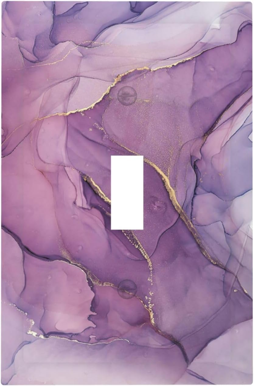 Decorative Light Switch Cover Purple Marbling Golden Line 1 Gang Single Toggle Device Electrical Faceplate Switchplates Decorator Outlet Wall Plate for living Room Bathroom Decor