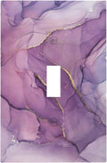 Decorative Light Switch Cover Purple Marbling Golden Line 1 Gang Single Toggle Device Electrical Faceplate Switchplates Decorator Outlet Wall Plate for living Room Bathroom Decor