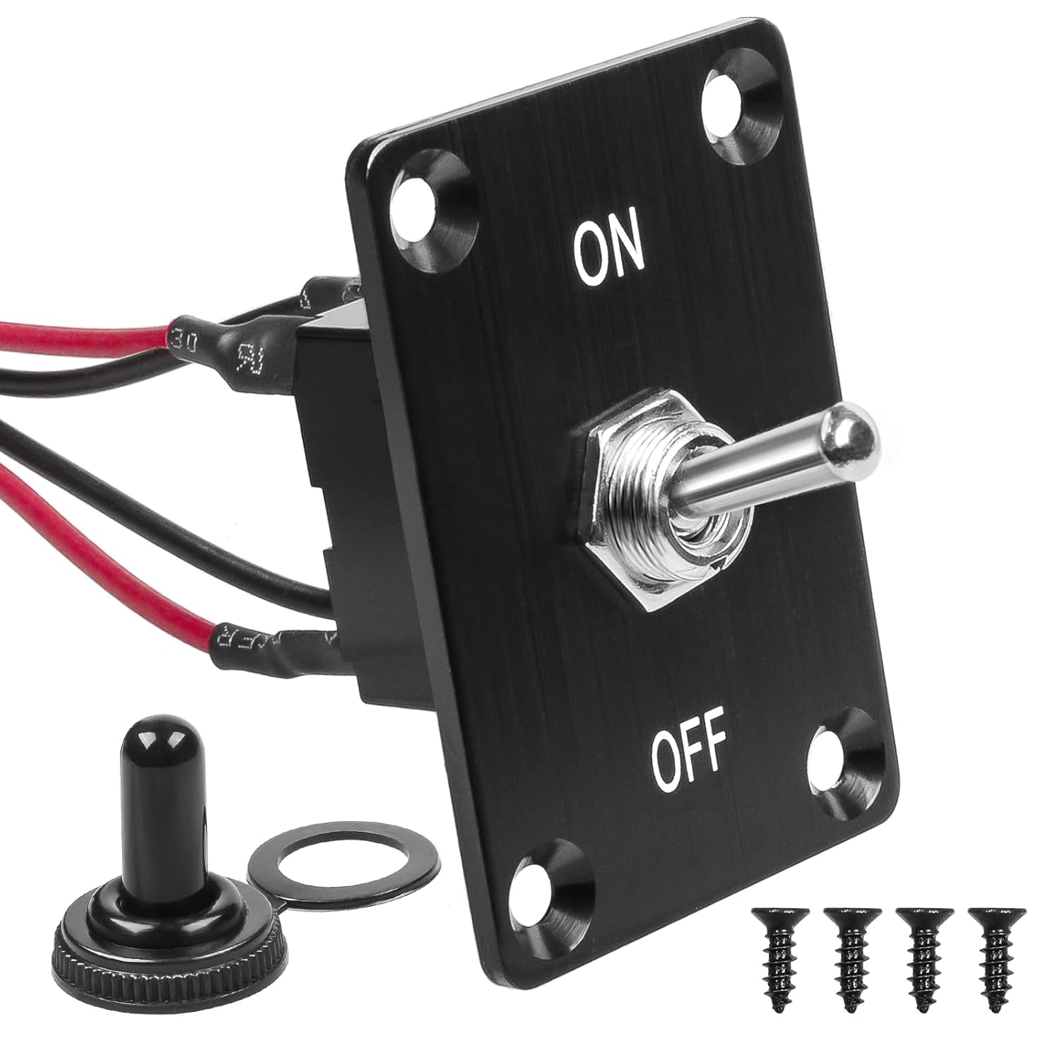 Button Switch Rocker Switch Toggle Switch Four Pin Two Position ON/Off Prewired Power Transfer Switch with Mounting Plate,Waterproof Cap.