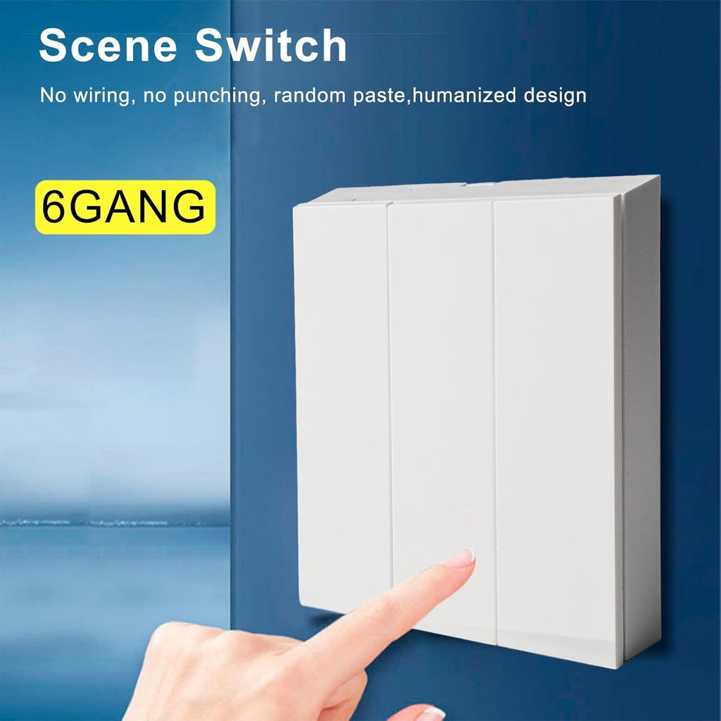 Scene Switch for Tuya for ZigBee 3.0, 6-Button Wall Controller, Remote Voice App Control, White ABS, Battery Powered for Home Automation