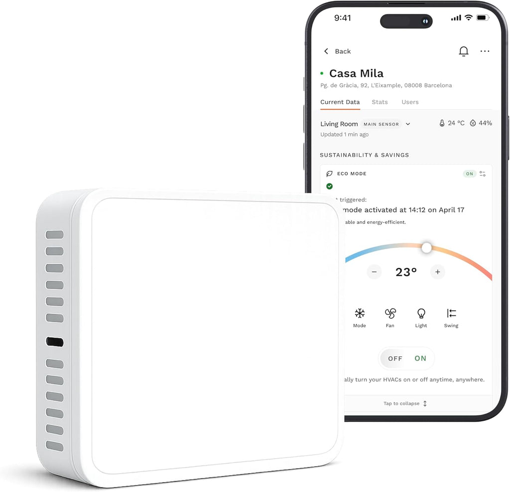 Smart Sensor for Air Quality Monitor, AC Control CO, WiFi Quality, Energy Savings Monitoring | Ideal for Airbnb, Homes & Offices | Tracks Temp, Humidity, Smoke, Noise & More