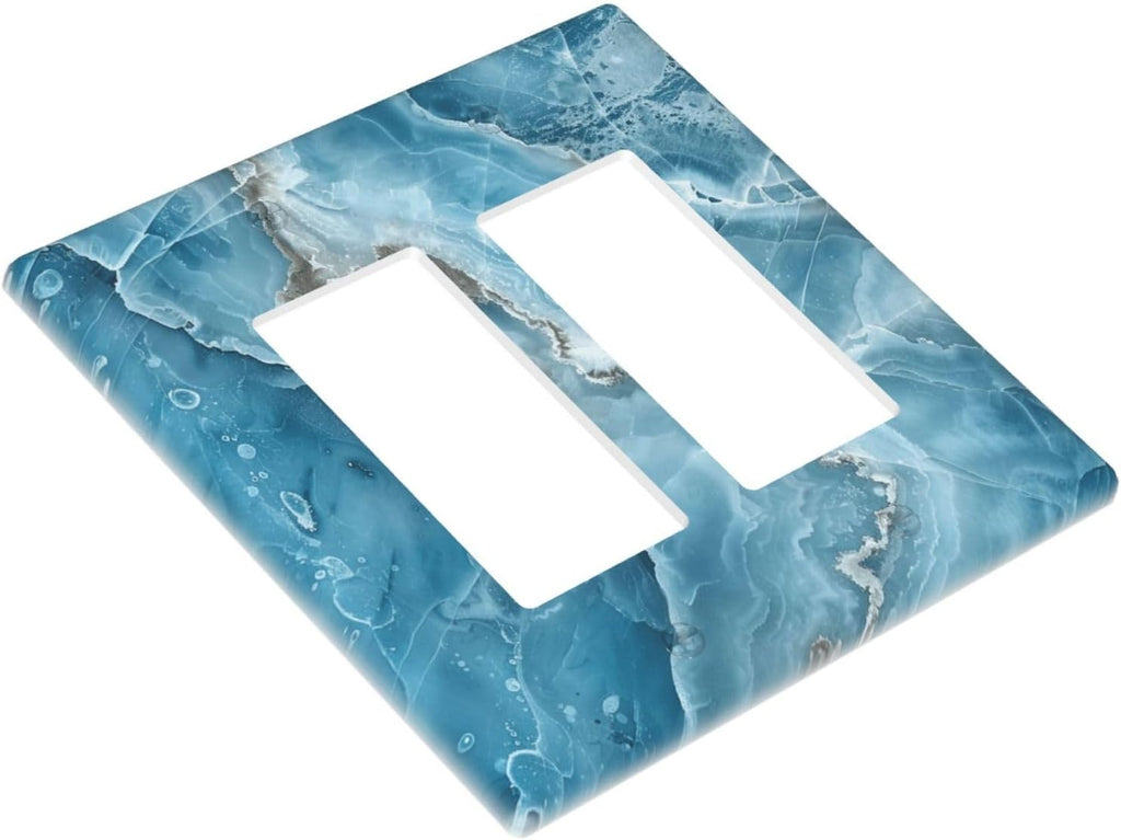 Decorative Outlet Covers Abstract Watercolor Blue Marble Texture 2 Gang Light Switch Cover Plate Double Rocker Wall Plates for Electrical Outlets Switch Plate Covers for Bedroom Home Decor