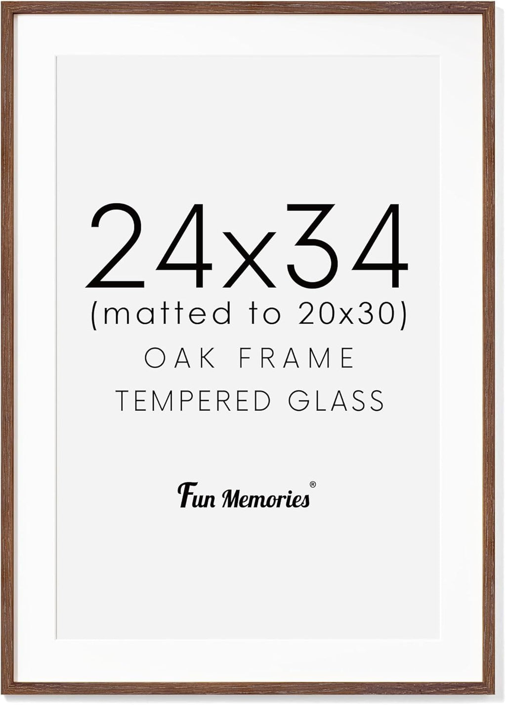24x34 Oak Wood Picture Frame, 24"x34" Poster Frame for Wall, 24 x 34 Frame with Mat for 20x30, Rustic Wood Frame 24 x 34 with Real Glass, 24 by 34 Large Photo Frame (Walnut Color, 1 Pack)