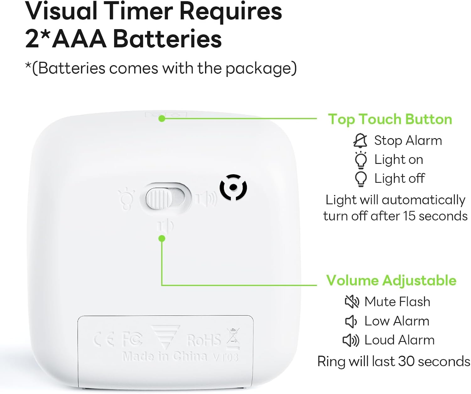 Yunbaoit Visual Timer with Night Light, 60-Minute Dinosaur Countdown Timer for Kids and Adults, Time Management Tool for Home, School, Kitchen, or Office (Green)