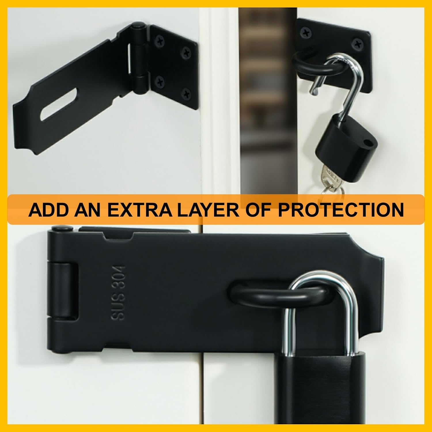 Alise 2pcs Door Locks Hasp Latch,3 Inch SUS 304 Stainless Steel Safety Packlock Clasp Hasp Lock Latch,with Fixing Screw for External Doors Window Cabinet Pet Cage,MS9B-3C-2P