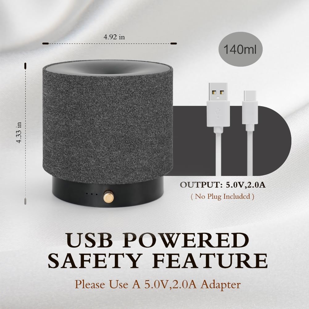 Elegant Fabric Aroma Diffuser - Quiet Essential Oil Diffuser with Soft Night Light, Perfect for Home, Office, and Yoga Space (M35-Black)